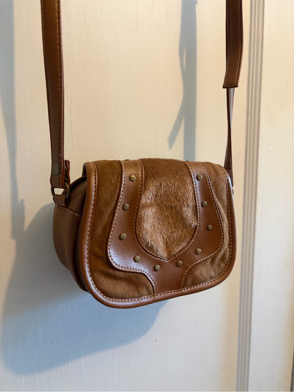 Brown Leather Crossbody Saddle Bag
